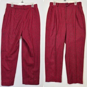 Koret Vintage 1980s Red Houndstooth Peg Leg Trouser Pants sz 14